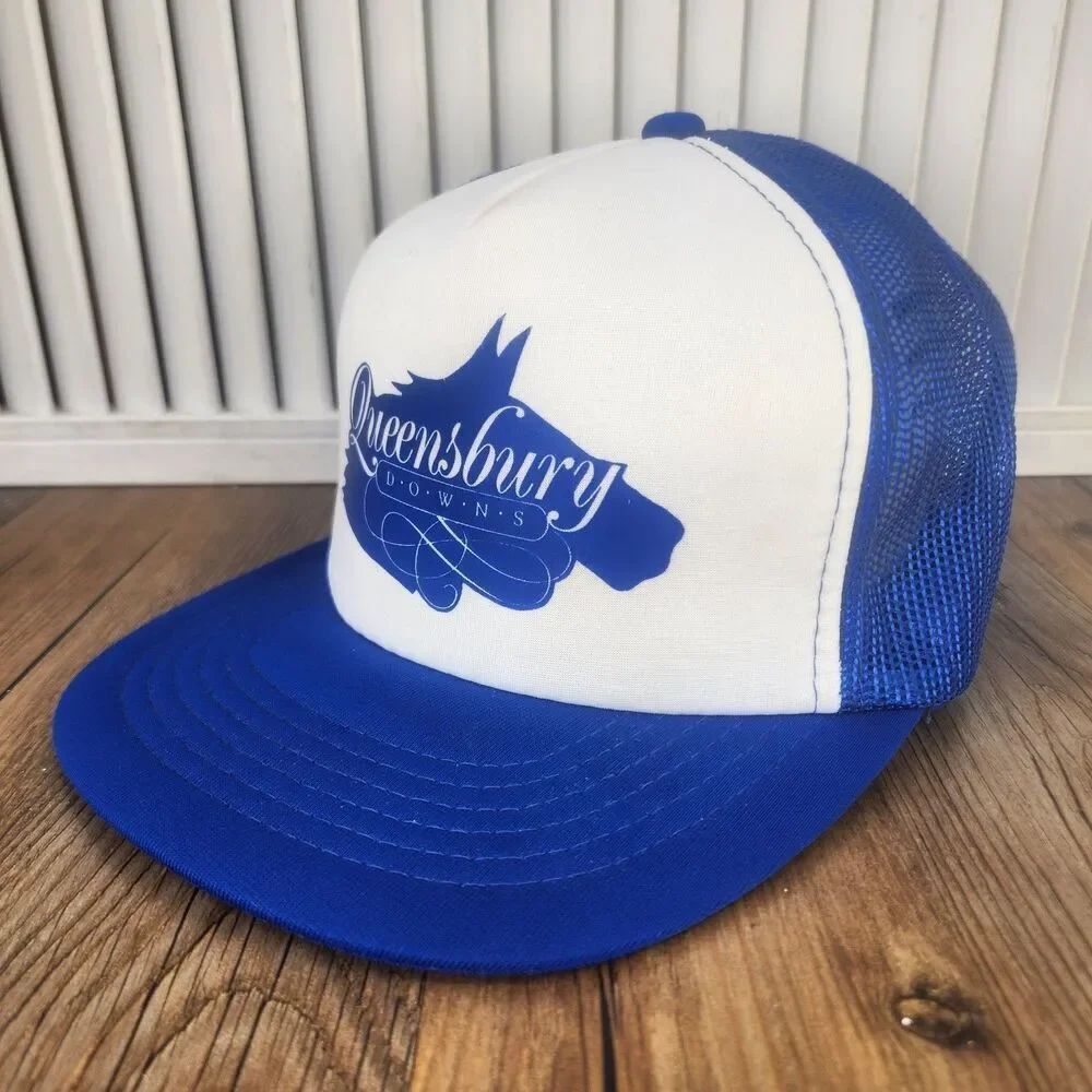 VTG Queensbury Downs Canada Gear Snapback Trucker Hat Cap Blue White Horse Track
